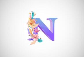 Floral alphabet N. Logo for wedding invitations, greeting card, birthday, logo, poster other ideas vector