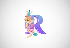 Floral alphabet R. Logo for wedding invitations, greeting card, birthday, logo, poster other ideas vector