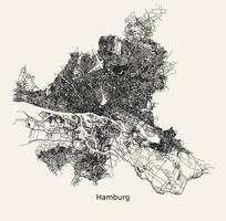 Vector map, Hamburg city area streets cartography illustration