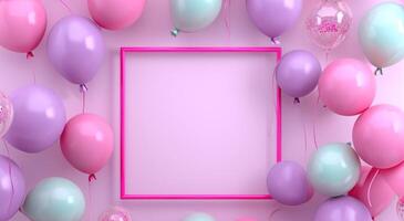 AI generated a pretty pink background with tons of balloons around the square photo