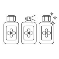 Set of perfume thin line icons.Eau de toilette. Perfume spray container isolated on white background.Editable Stroke. Vector illustration EPS 10.