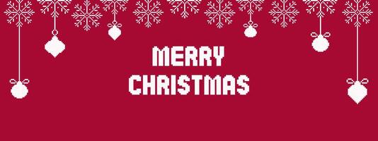píxel Navidad bandera con pelotas y copos de nieve.pixelados sencillo y de moda invierno decoraciones alegre Navidad impresión. vector