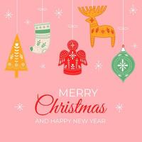 Merry Christmas card with scandinavian decoration vector