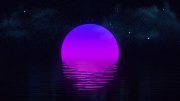 Loop Purple pink sun reflected in the water in a minimalist style on a black background video