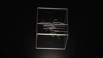 an abstract gold cubic cube on black background, in the style of kinetic installations video