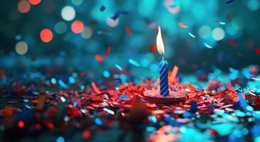 AI generated an illustration of birthday confetti and a candle photo