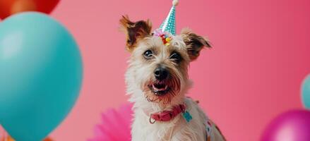 AI generated an image of a dog dressed up for a birthday photo