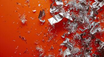 AI generated an image with paper falls and tinsel on an orange colored background photo