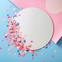 AI generated blank circular background with colorful confetti in the circle photo