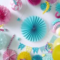 AI generated birthday party around a circle with fun colorful decorations photo