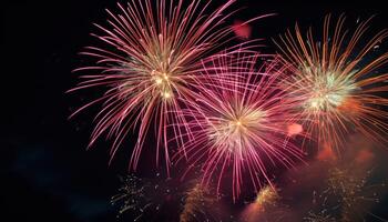 ai generado brillante de colores fuegos artificiales fijado en un oscuro antecedentes foto