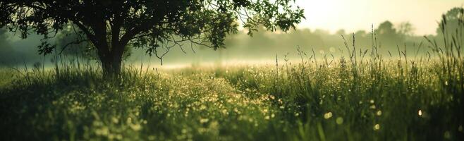 ai generado un imagen de un tarde en un verde campo foto