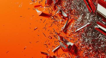 AI generated an image with paper falls and tinsel on an orange colored background photo