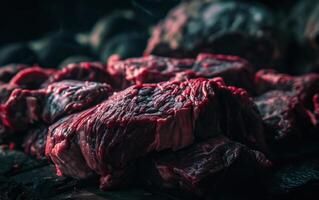 AI generated a pile of steak sitting in a dark setting photo