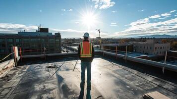 AI generated Scrutinizing Building Plans from Above With a sharp eye for detail photo