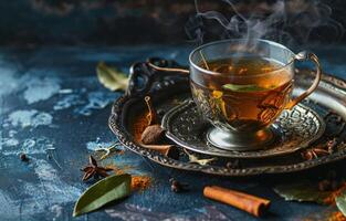 AI generated the benefits of green tea, misty atmosphere photo