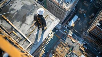 AI generated Scrutinizing Building Plans from Above With a sharp eye for detail photo