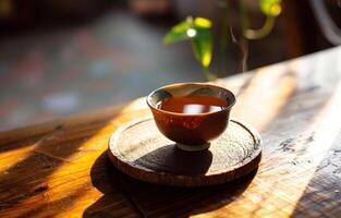 AI generated the benefits of green tea, misty atmosphere photo