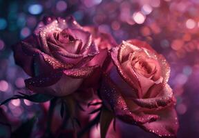 AI generated three roses with glitter that glow in the dark photo