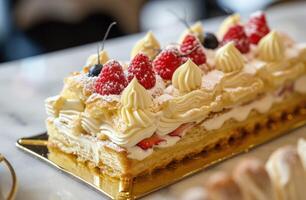 AI generated vanilla cream choux pastry cake for sale photo