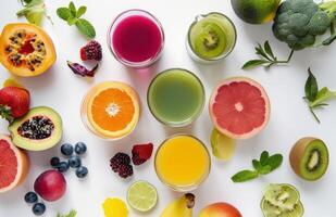 AI generated Various fruit juices arranged in a circle photo