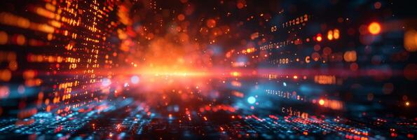 AI generated Dark abstract technology background with translucent program code photo