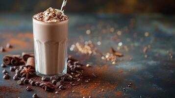 AI generated A beautiful image for a protein shake ad with plenty of free space for text photo