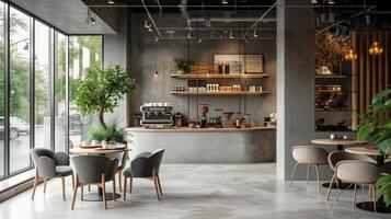 AI generated Design of a modern cafe in gray tones photo