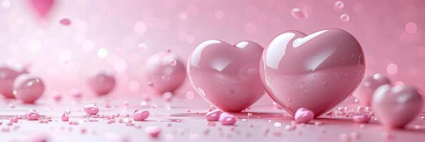 AI generated light pink abstract background with 3D pink hearts on it photo