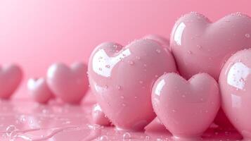 AI generated light pink abstract background with 3D pink hearts on it photo