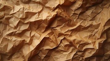 AI generated abstract background made of crumpled craft brown paper photo