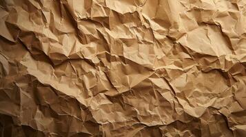 AI generated abstract background made of crumpled craft brown paper photo