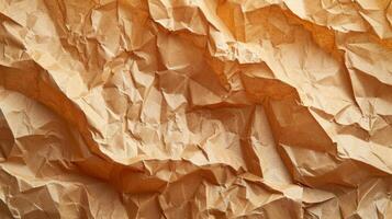 AI generated abstract background made of crumpled craft brown paper photo