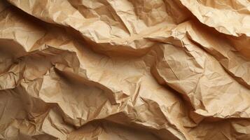 AI generated abstract background made of crumpled craft brown paper photo