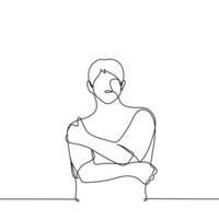 man hugging himself - one line drawing vector. concept of self-help, self-love, narcissism vector