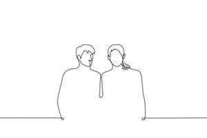 men stand side by side to each other - one line drawing vector. vector