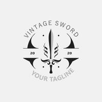 Sword vintage logo design. illustration sword element, can be used as logotype, icon, template coat of arms concept vector