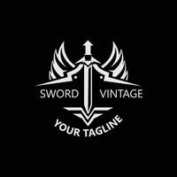 Sword vintage logo design. illustration sword element, can be used as logotype, icon, template coat of arms concept vector