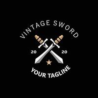 Sword vintage logo design. illustration sword element, can be used as logotype, icon, template coat of arms concept vector