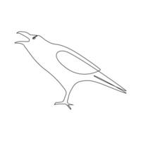 Vector crow drawing in one continuous line isolated on white background illustration minimal