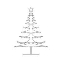 Vector continuous one line drawing of Christmas tree isolated on white background and minimal art illustration