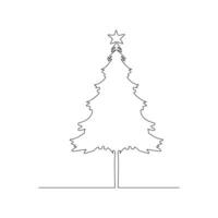 Vector continuous one line drawing of Christmas tree isolated on white background and minimal art illustration