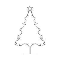Vector continuous one line drawing of Christmas tree isolated on white background and minimal art illustration