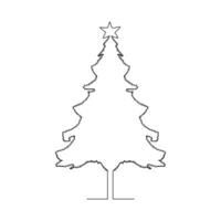 Vector continuous one line drawing of Christmas tree isolated on white background and minimal art illustration