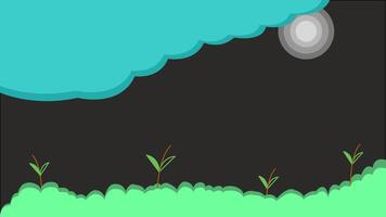 night background with blue clouds and moon with green grass, vector background