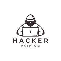 creativo hacker con ordenador portátil y computadora icono logo modelo diseño vector ilustración