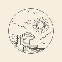 simple line art outdoor cottage logo with circle  vintage  icon symbol illustration design vector