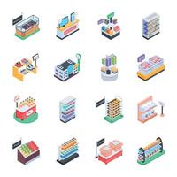 Products Racks Isometric Icon Set vector