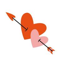 Two hearts pierced an arrow, cartoon style. Valentine's Day concept. Trendy modern vector illustration isolated on white background, hand drawn, flat