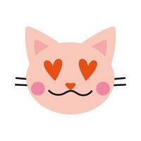 The muzzle of a cute cat in love, cartoon style. Valentine's Day concept. Trendy modern vector illustration isolated on white background, hand drawn, flat